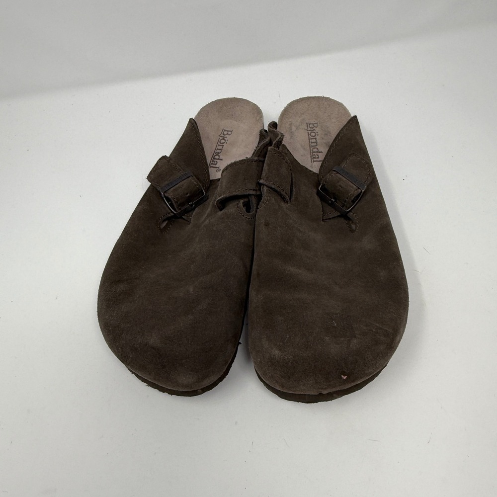 Björndal Brown‎ Suede Leather Clogs Comfort Adjustable Buckle Strap Mules size??